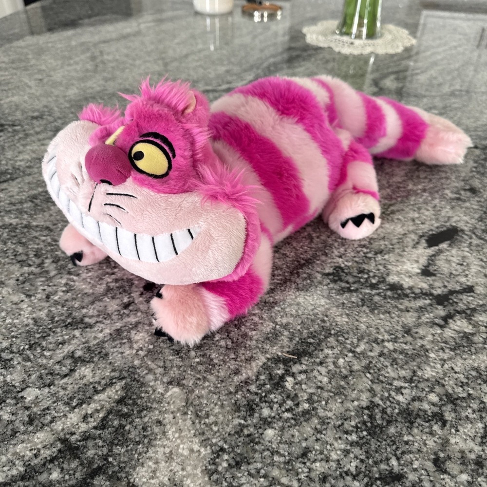 Disney Store Cheshire Cat Plush Alice in Wonderland Pink Striped Stuffed 20" #02